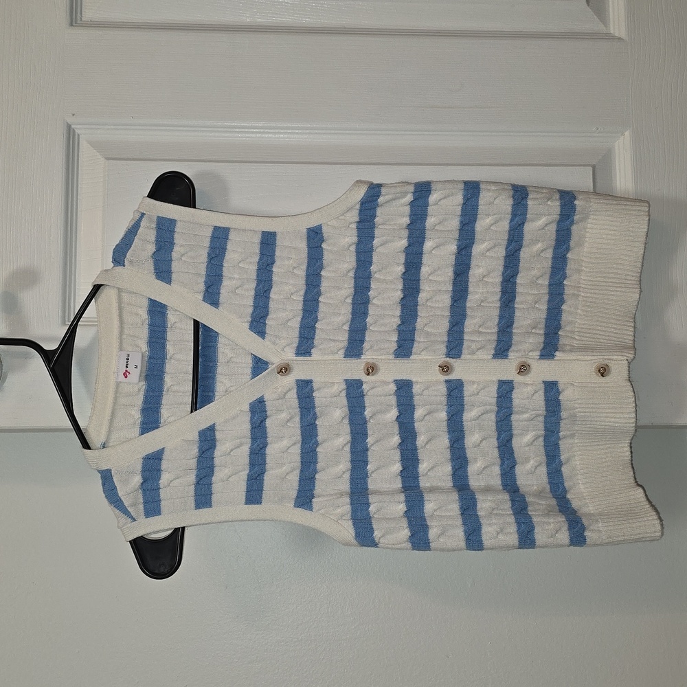 Blue & Off White Striped Knit Vest